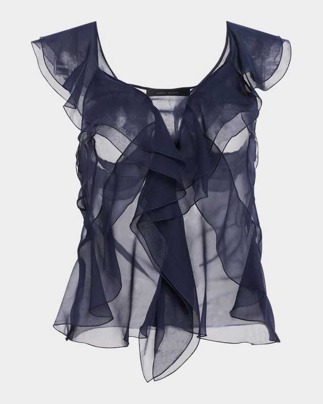 Ruffle Silk Chiffon Sleeveless Top